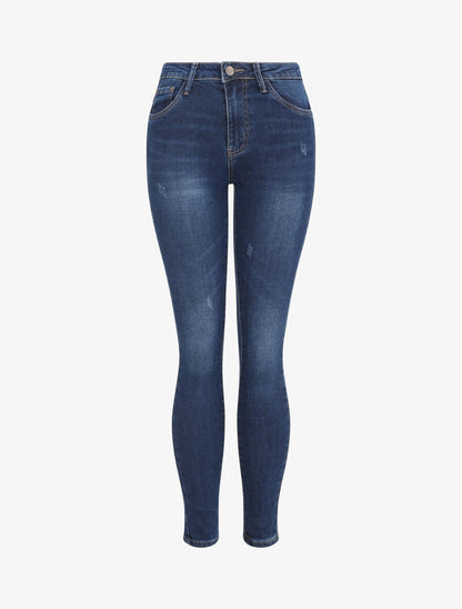 Jean skinny délavé à taille haute - Bleu - 1