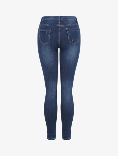 Jean skinny délavé à taille haute - Bleu - 2