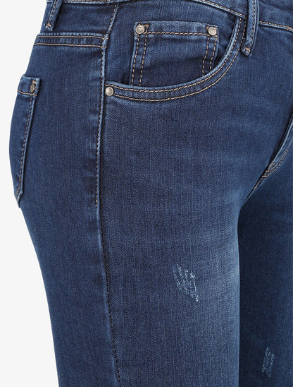 Jean skinny délavé à taille haute - Bleu - 3