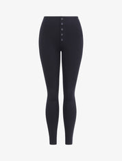 Pantalon stretch skinny à taille haute boutonnée - Marine - 1