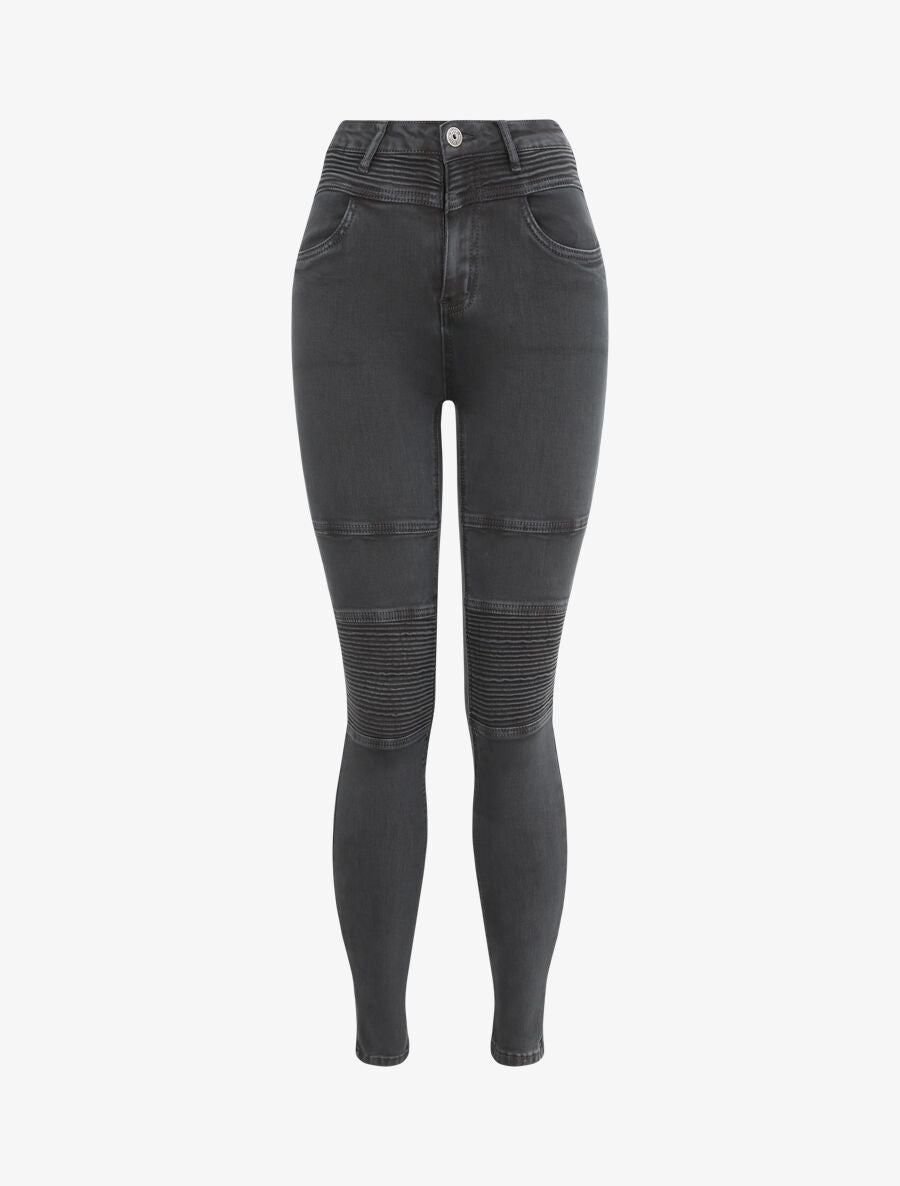 Jean biker skinny à taille haute - Gris foncé - 4