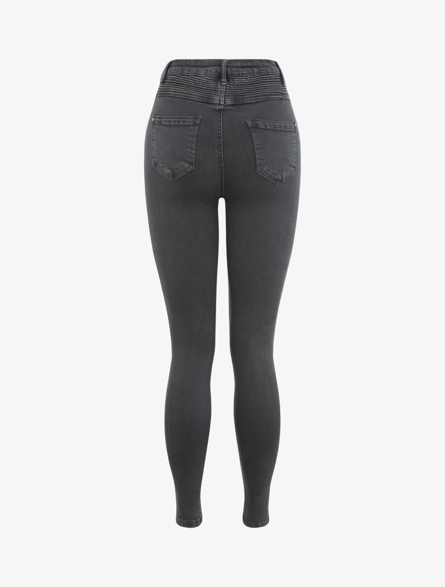 Jean biker skinny à taille haute - Gris foncé - 2