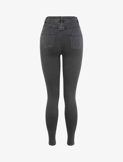 Jean biker skinny à taille haute - Gris foncé - 2