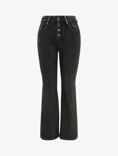 Jean flare à taille haute boutonnée - Noir - 1