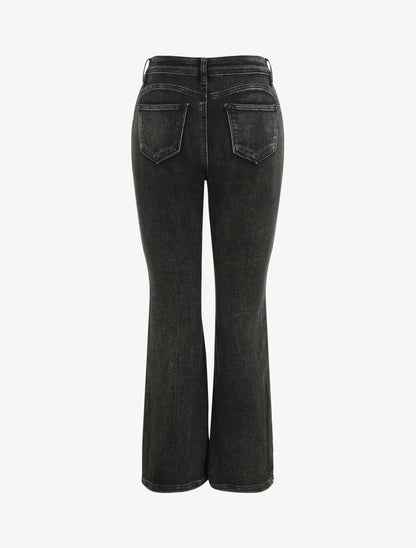 Jean flare à taille haute boutonnée - Noir - 2