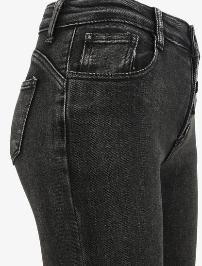 Jean flare à taille haute boutonnée - Noir - 3