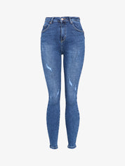 Jean skinny taille haute à déchirures - Bleu denim - 1