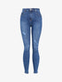 Jean skinny taille haute à déchirures - Bleu denim - 1