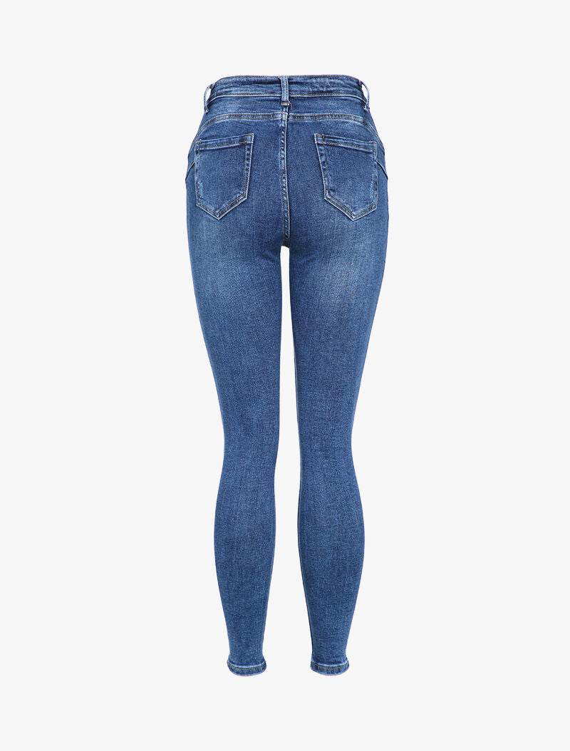 Jean skinny taille haute à déchirures - Bleu denim - 2