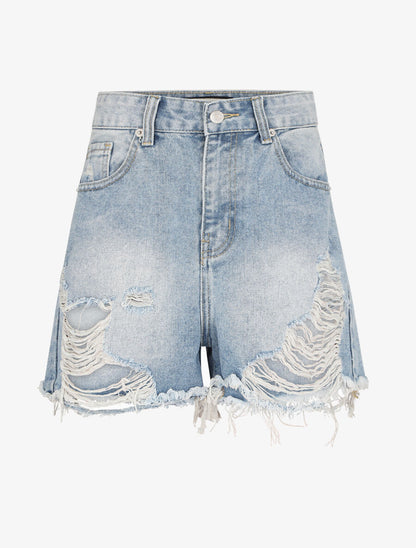 Mini short coupe droite destroy - Bleu clair - 2