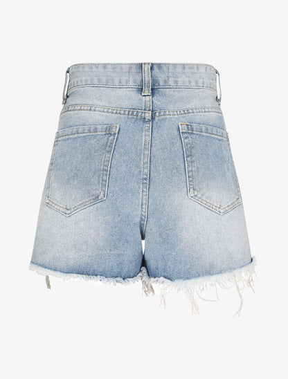 Mini short coupe droite destroy - Bleu clair - 3