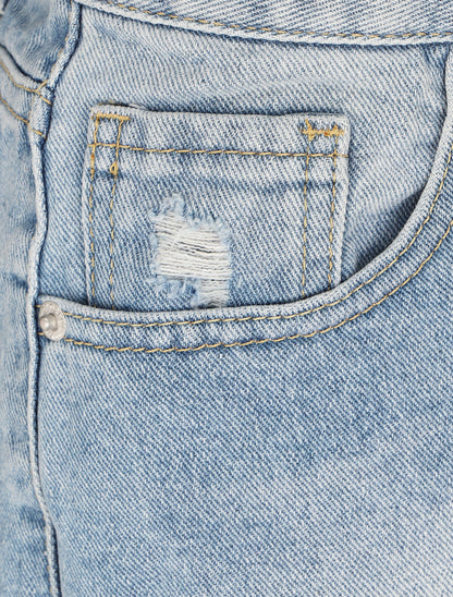 Mini short coupe droite destroy - Bleu clair - 4