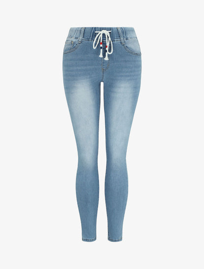 Jean slim à taille élastiquée - Bleu denim - 4