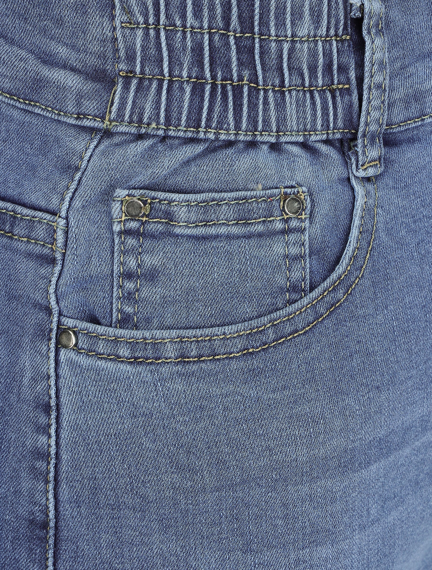 Jupe en jean à taille élastiquée - Bleu denim - 3