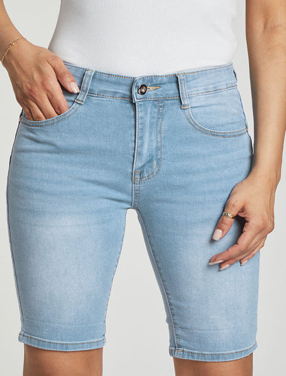 Bermuda push up à ourlets - Bleu denim - 4