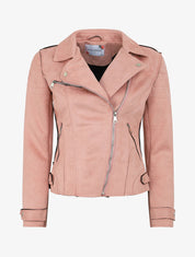 Veste style perfecto effet daim - Rose - 4