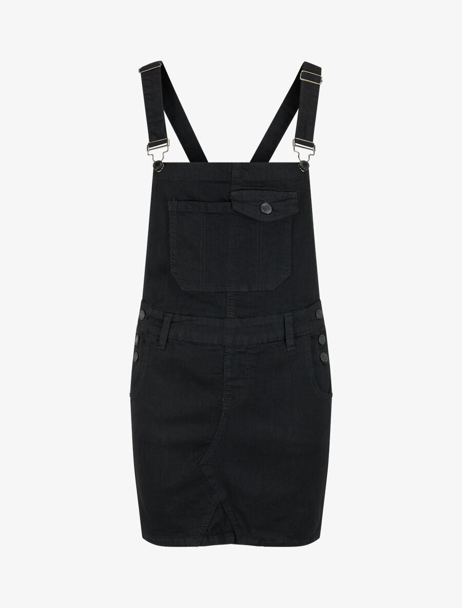 Robe salopette à poche sur la poitrine - Noir - 1