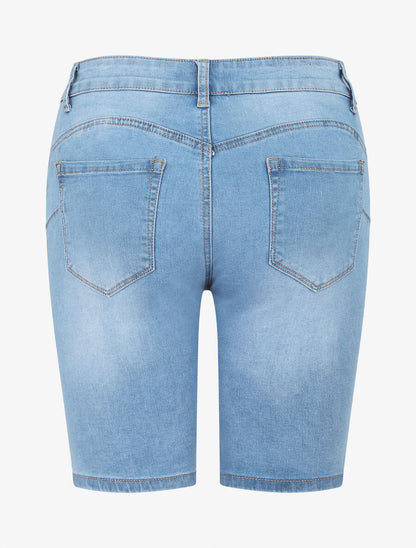 Bermuda push up en jean déchiré - Bleu clair - 2
