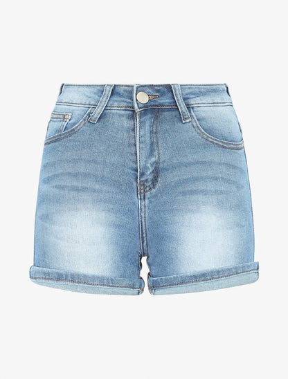 Short en jean délavé à revers - Bleu clair - 1
