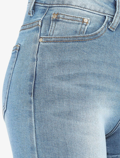 Short en jean délavé à revers - Bleu clair - 3