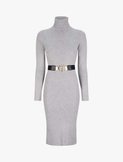 Robe pull longue à col roulé - Gris chiné - 1