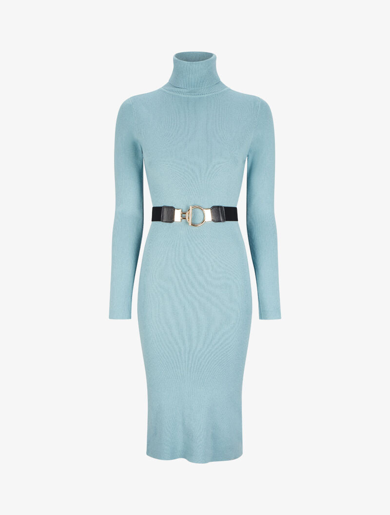 Robe pull longue à col roulé - Bleu ciel - 4