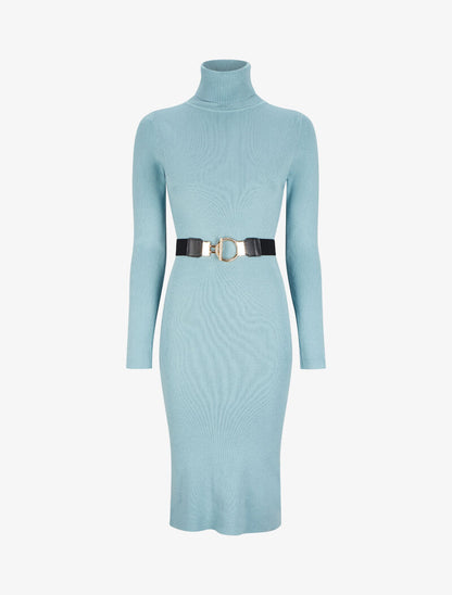 Robe pull longue à col roulé - Bleu ciel - 4