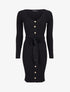 Robe pull mi-longue et côtelée à boutons décoratifs - Noir - 1