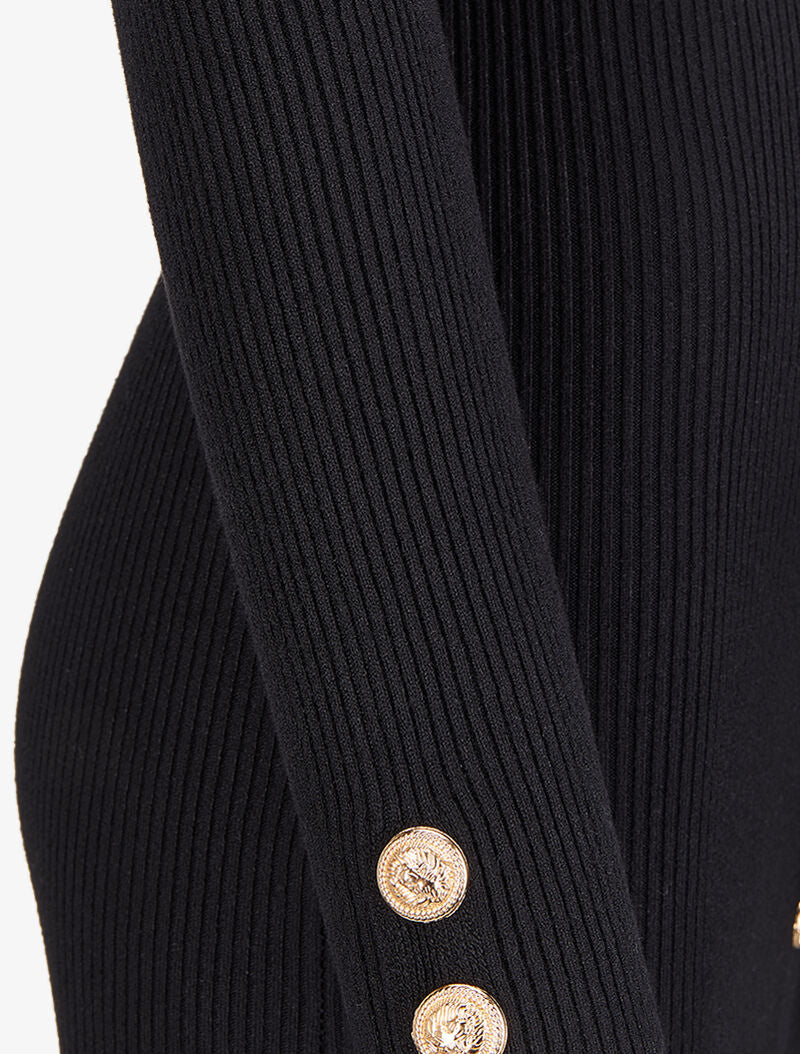 Robe pull mi-longue et côtelée à boutons décoratifs - Noir - 3