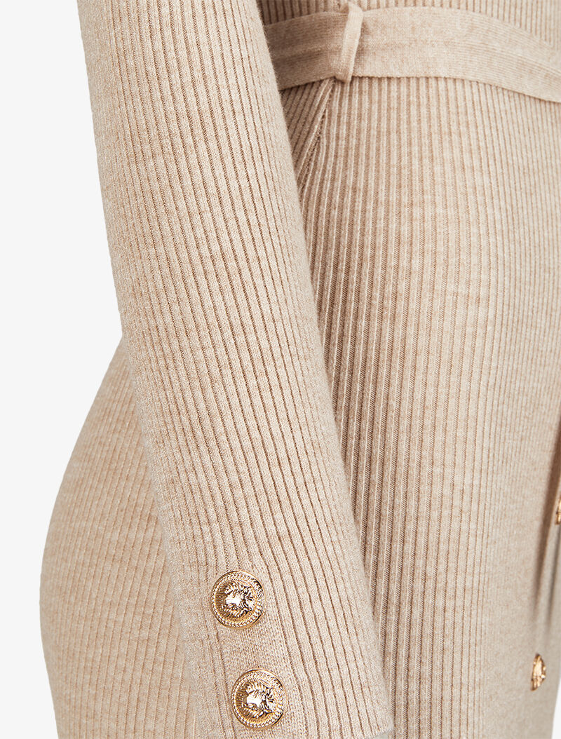 Robe pull mi-longue et côtelée à boutons décoratifs - Beige - 3