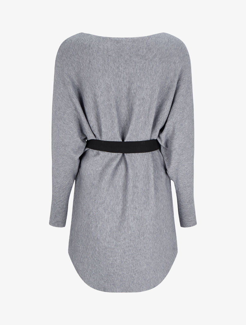 Tunique en maille à manches dolman et col bateau - Gris chiné - 2