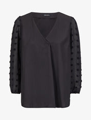 Blouse à manches transparentes style plumetis - Noir - 1