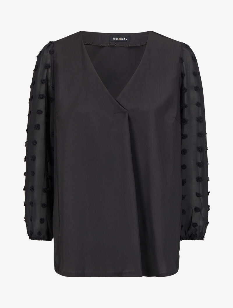 Blouse à manches transparentes style plumetis - Noir - 1