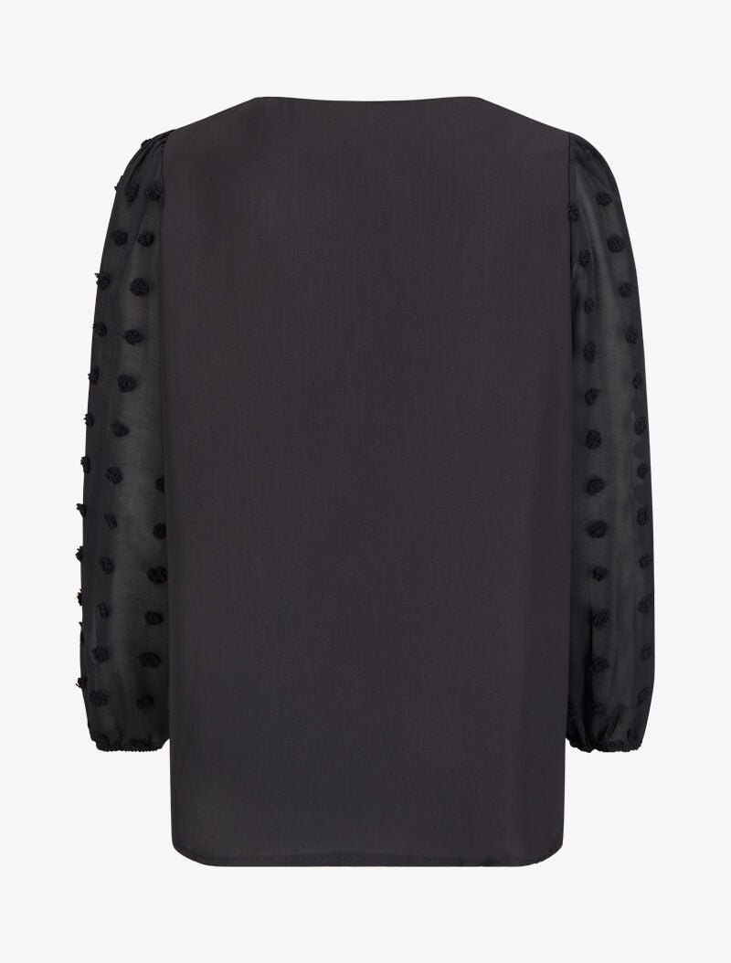 Blouse à manches transparentes style plumetis - Noir - 2