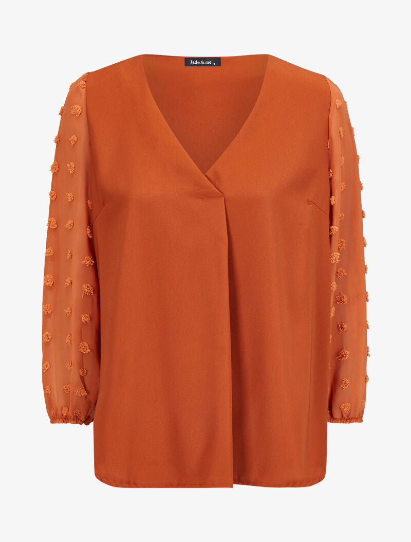 Blouse à manches transparentes style plumetis - Rouille - 4