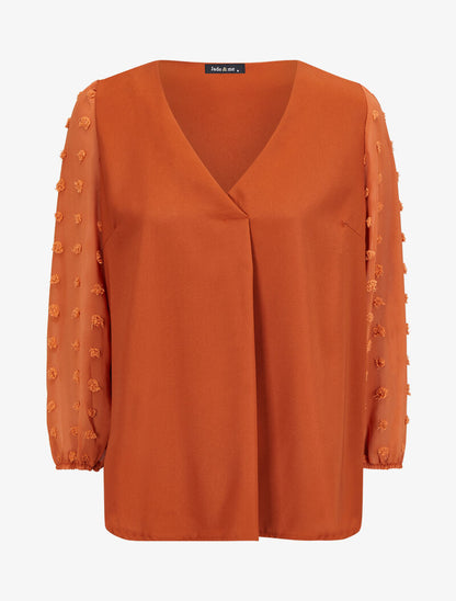Blouse à manches transparentes style plumetis - Rouille - 4