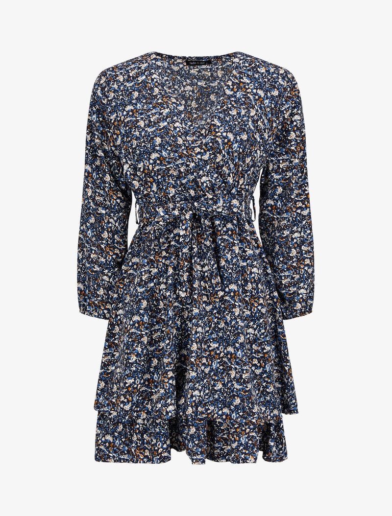 Robe cache-coeur à imprimé floral - Bleu marine - 1