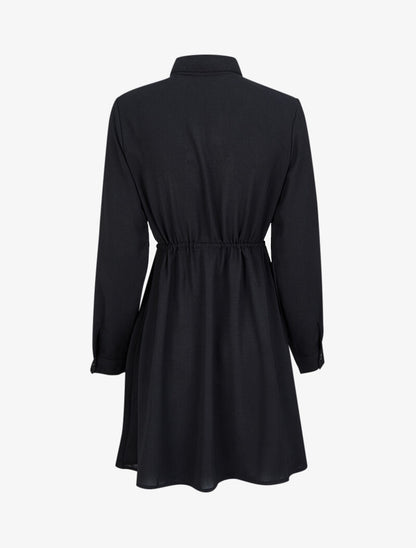 Robe chemise mi-longue à lien à nouer - Noir - 2