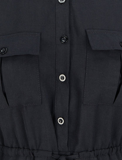Robe chemise mi-longue à lien à nouer - Noir - 3