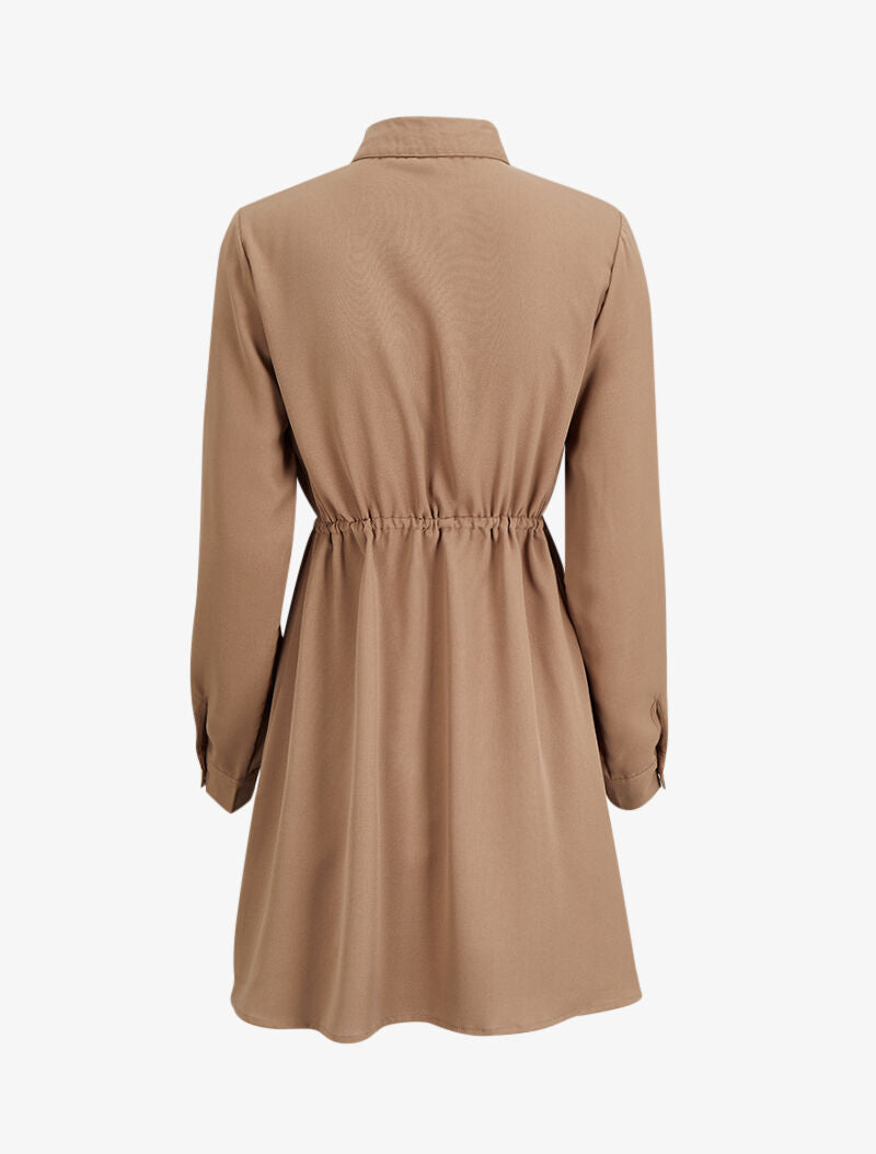 Robe chemise mi-longue à lien à nouer - Beige - 2