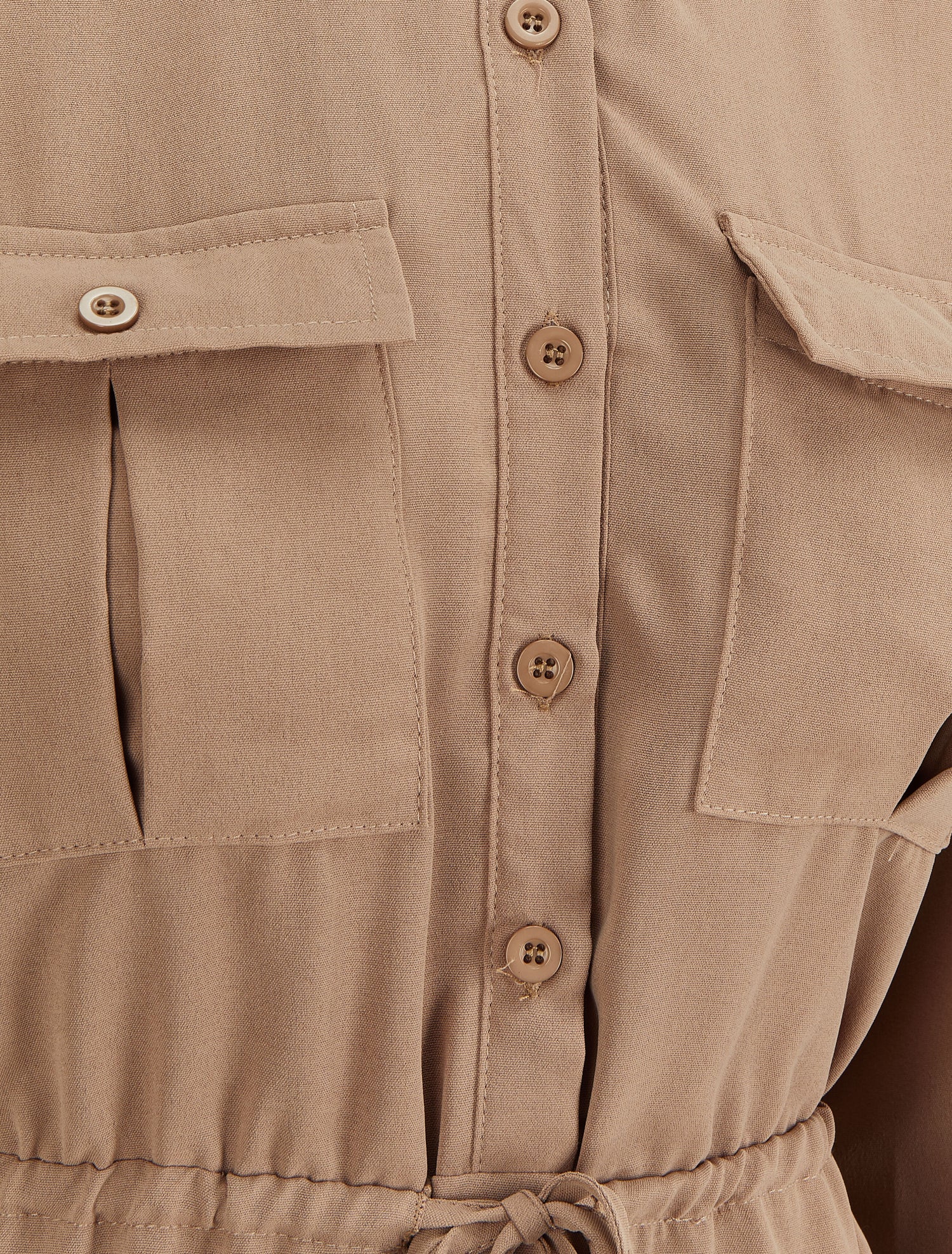 Robe chemise mi-longue à lien à nouer - Beige - 3