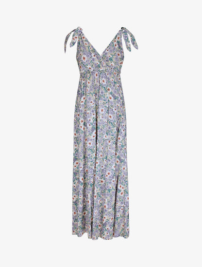 Robe longue à imprimé fleurs diverses - Beige - 1