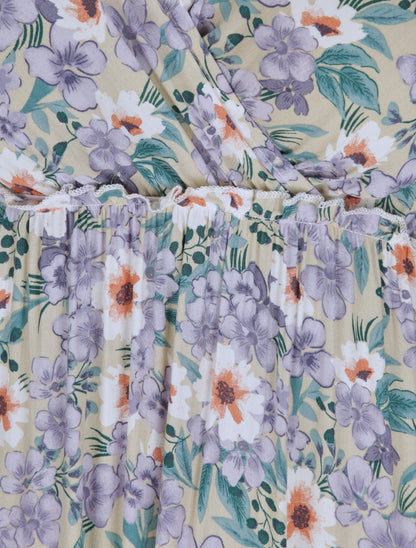 Robe longue à imprimé fleurs diverses - Beige - 3