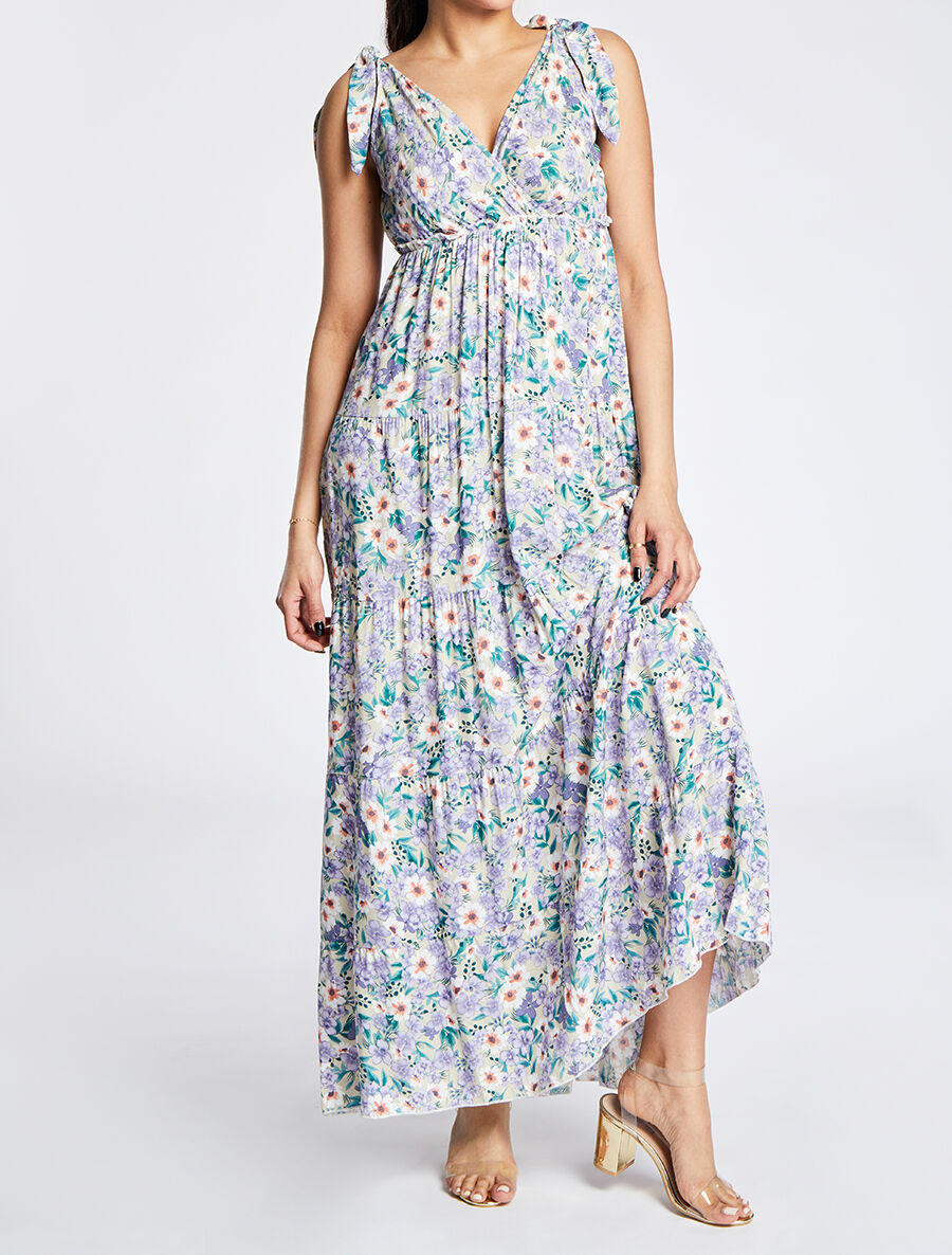 Robe longue à imprimé fleurs diverses - Beige - 4