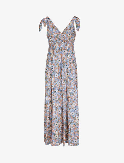 Robe longue à imprimé fleurs diverses - Rose saumon - 1