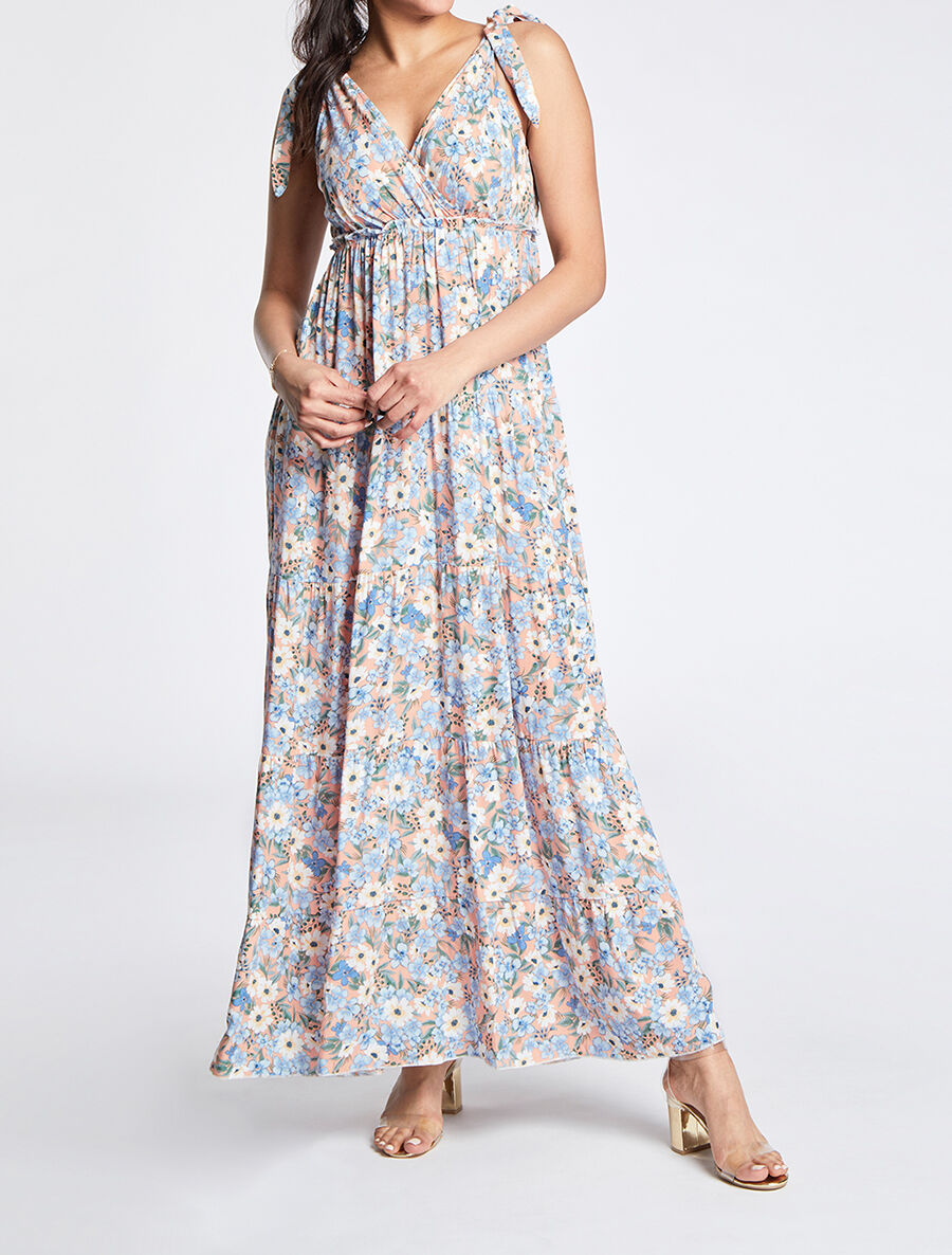 Robe longue à imprimé fleurs diverses - Rose saumon - 4