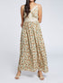 Robe longue fleurie et à fines broderies - Beige - 1