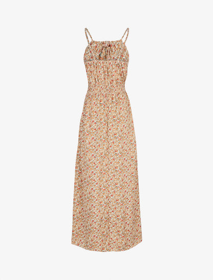 Robe longue à imprimé fleuri et taille brodée - Orange - 2