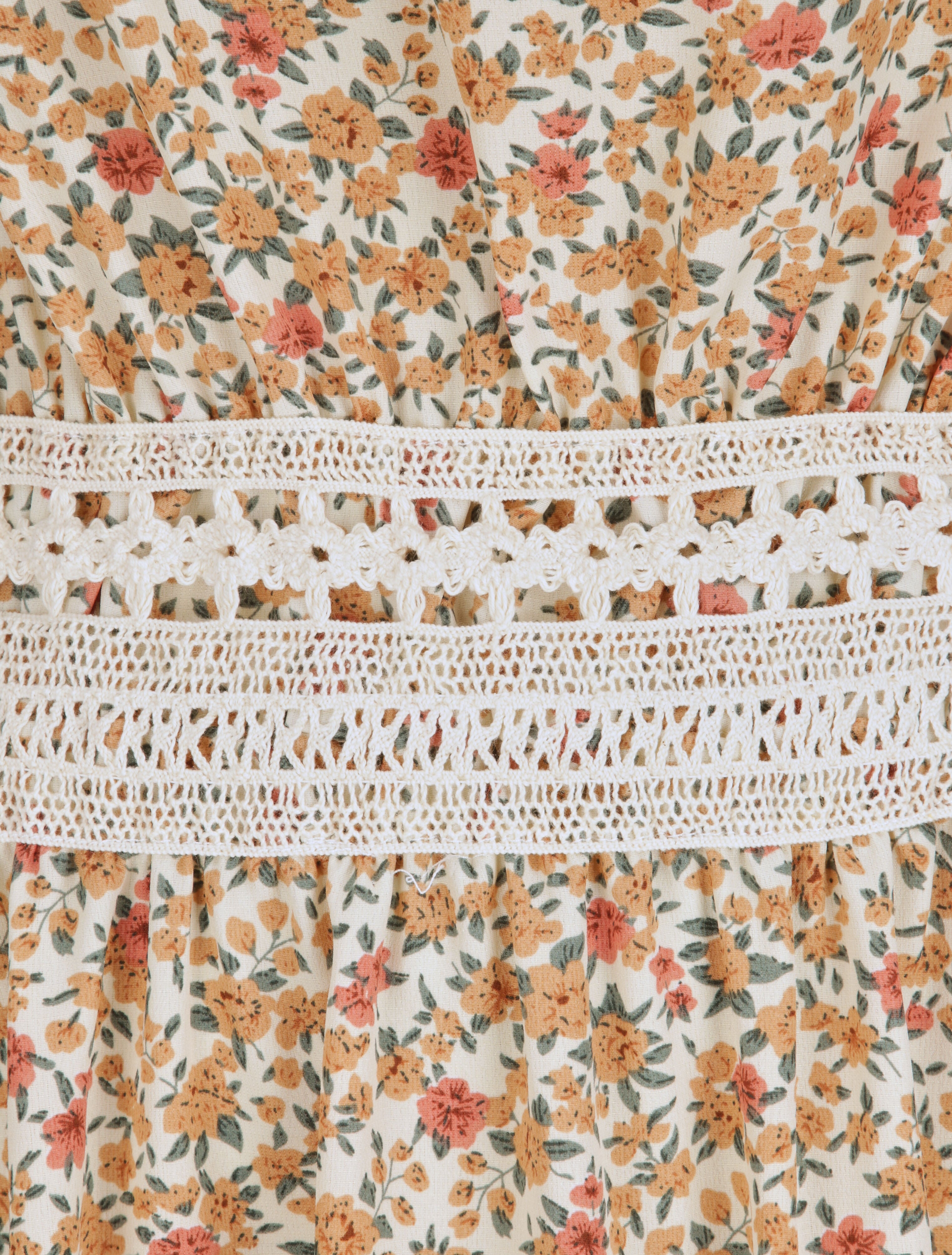 Robe longue à imprimé fleuri et taille brodée - Orange - 3