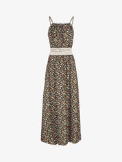 Robe longue à imprimé fleuri et taille brodée - Noir - 1